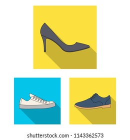 Different shoes flat icons in set collection for design. Men and women shoes vector symbol stock web illustration.