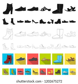 Different shoes flat icons in set collection for design. Men and women shoes vector symbol stock web illustration.