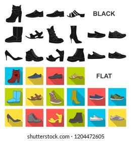 Different shoes flat icons in set collection for design. Men and women shoes vector symbol stock web illustration.