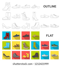 Different shoes flat icons in set collection for design. Men and women shoes vector symbol stock web illustration.