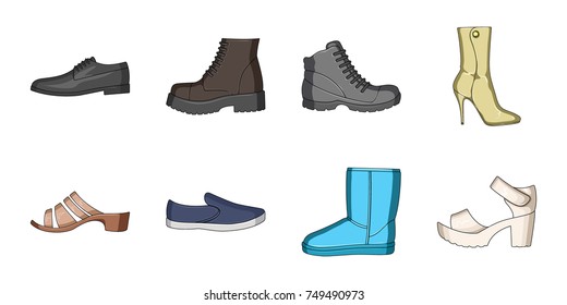 Different shoes icons in set collection for design. Men's and women's shoes vector symbol stock web illustration.