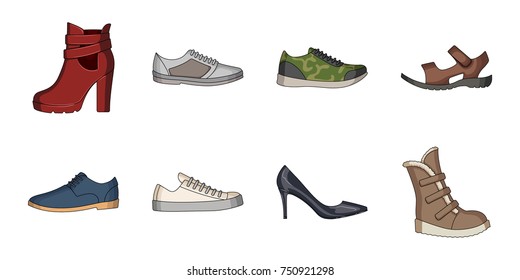 Different shoes icons in set collection for design. Men's and women's shoes vector symbol stock  illustration.