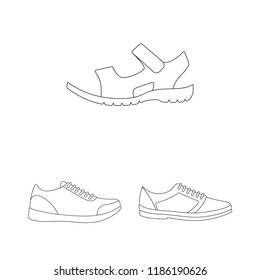 Different shoes outline icons in set collection for design. Men s and women s shoes vector symbol stock web illustration.