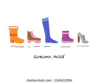 Different shoes vector illustration. Autumn shoes vector set.