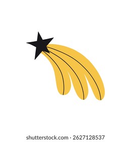 Different shooting stars, heart, circle amd sun with beautiful tails original artwork. Hand drawn star for your design illustration
