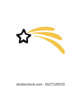 Different shooting stars, heart, circle amd sun with beautiful tails original artwork. Hand drawn star for your design illustration