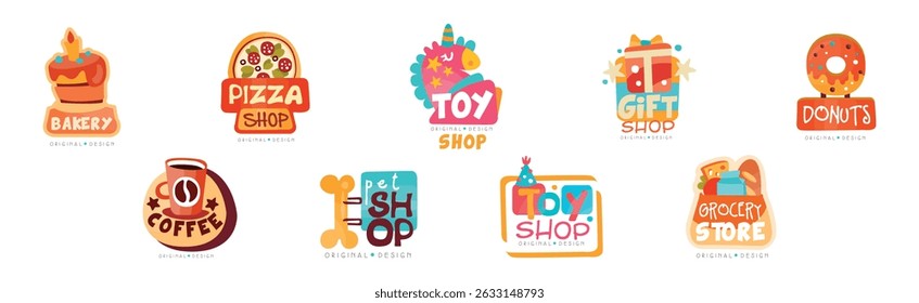 Different Shop and Store Label and Sticker Design Vector Set