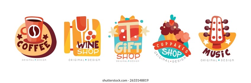 Different Shop and Store Label and Sticker Design Vector Set