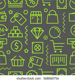 Different shopping seamless pattern. Lineart concept