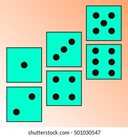 Different sides of green dice cube similar to domino design 