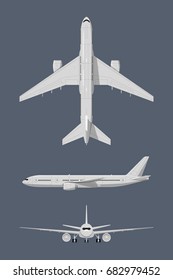 Different sides of modern airplane. Vector illustrations isolate