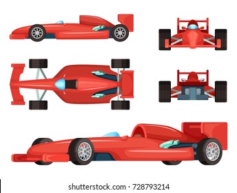 Distintos lados de los coches deportivos. Ilustración vectorial aislada. Velocidad del coche