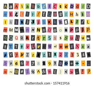 Different sign and symbols on paper sheets isolated on white