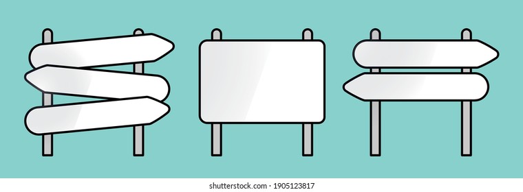 Different signage icon set. Signpost icon. Modern road signs silhouettes. Signpost writing, pointer line icon, outline vector sign, isolated linear style pictogram. Symbol, logo illustration.
