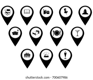 Different signs and buttons for relaxing on a white background