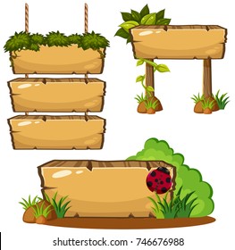 Different signs with ladybug and grass illustration