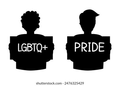 Different silhouette  lgbt men holding posters protests