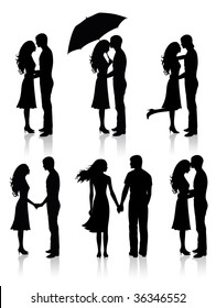 Different silhouettes of couples.