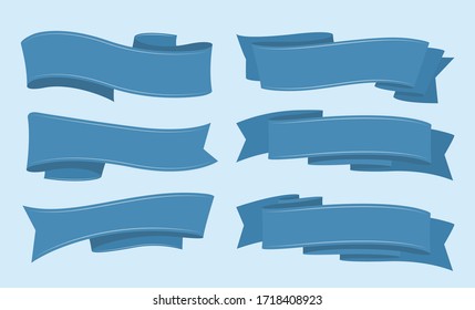 Different simple blue ribbons set. Vector illustration