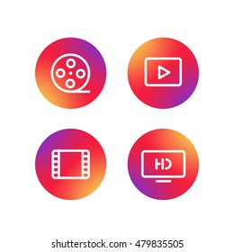 Diferente colección simple de pictogramas web. Vídeo lineal, iconos de aplicación