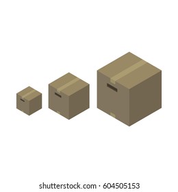 Different Size Cardboard Box Illustration. Isolated on White Background.