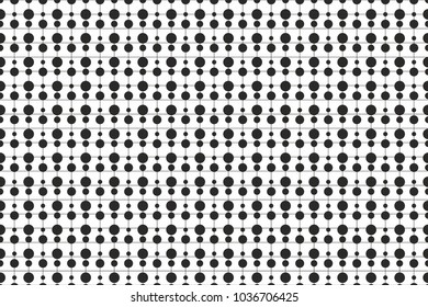 different size circle dots. vertical and horizontal lines. monochrome halftone pattern. wallpaper design concept. vector background black and white for web and print
