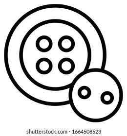 Distinto tamaño de los botones de tela Concepto, sastre y equipo de costura en fondo blanco, diseño de icono de vectores de accesorios de fabricación de vestimenta