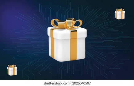 different size of gift box on a dark circuit background