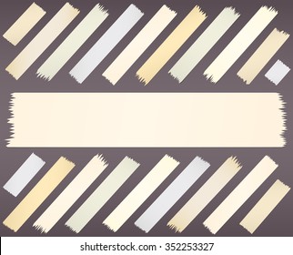 Different size, horizontal and diagonal adhesive sticky tape pieces