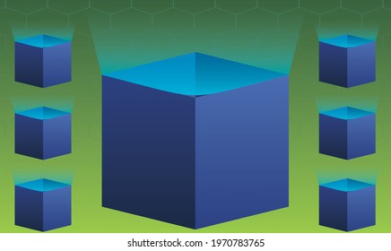 different size of open box on abstract green background