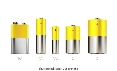 Different Size Realistic Batteries Set Isolated Stock Vector (Royalty ...