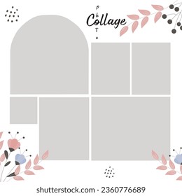 Different size of set photo picture frames on gray background. Photo booth, instant photos mockup glued with color adhesive tape. Photo template for Scrapbook. Vector illustration 