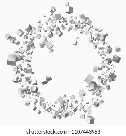 different size white cubes in circular orbit. 3d style vector illustration