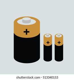 Different sized battery icon illustration isolated in a light gray background