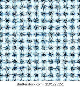 Different sized blue dots halftone pattern. An arrangement of circular shapes in random sizes. Isolated on a light blue background.