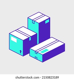 Different sized boxes isometric vector icon illustration