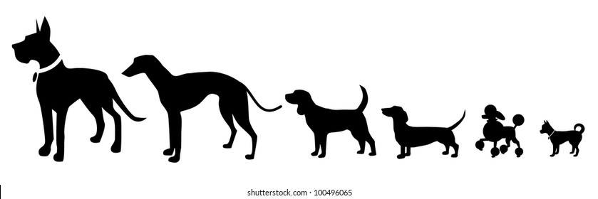 Different Sized Dogs Silhouette Icon Symbol Set EPS 8 vector, grouped for easy editing. No open shapes or paths.