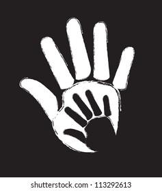 different sized hands stamped in token of union over black background