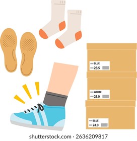 Different sized shoes, insoles and socks