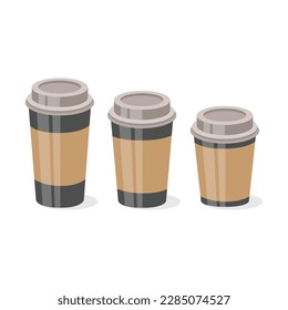 Café de diferentes tamaños para llevar con fondo blanco