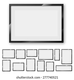 Different sizes and A4, B4, C4 proportion  blank frames on a white background with thick borders. Vector Illustration set