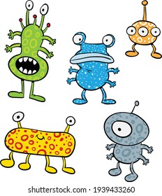 Different sizes and colors aliens