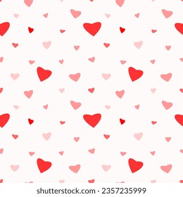 Different sizes red hews hearts seamless on white background for fashion graphics such allover print for clothes, home decor such as wallpaper, napkin, kitchen towel, tablecloths, bedclothes, wrapping