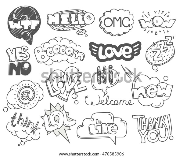 Different Sketch Style Words Collection Vector Stock Vector (Royalty ...