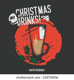 Different Sketched Christmas Hot Drinks for Sale. Black drink background