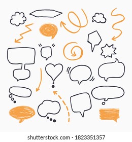 Different sketchy doodle direction, speech bubbles. Hand drawn abstract vector illustration.