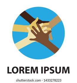 different skin color hands, teamwork, vector