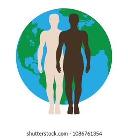 Different Skin Colors, Human Figures,Standing Front Of Planet Earth, logo