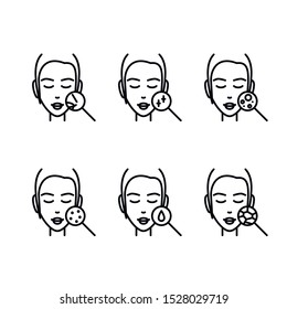 Different Skin Types. Skin Under Magnifier - Vector Icon Set
