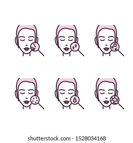 Different Skin Types. Skin Under Magnifier - Vector Icon Set